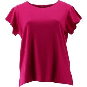NWT‎ LANDS' END WOMEN'S CS 60-40 SHORT SLEEVE RUFFLE TEE BOLD BERRY (PINK) SMALL